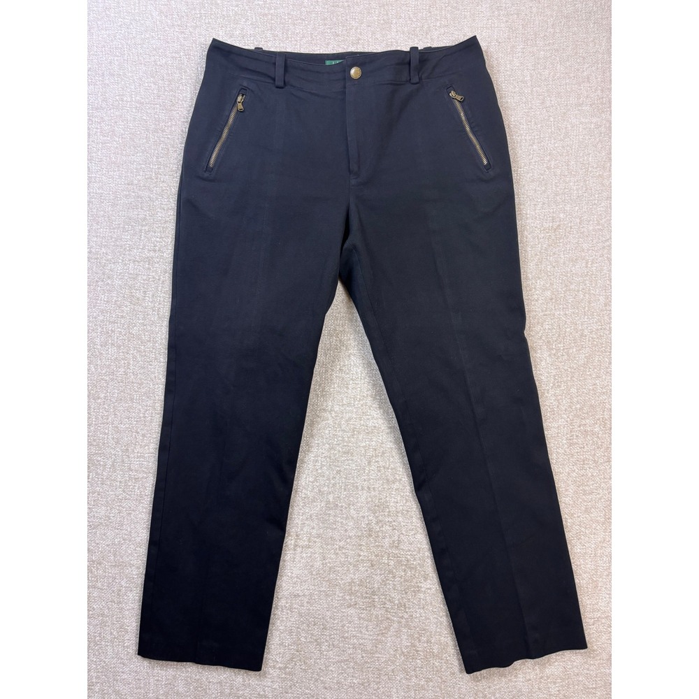 Lauren Ralph Lauren Black Straight Leg Dress Pants Gold Zip Pockets Size 12